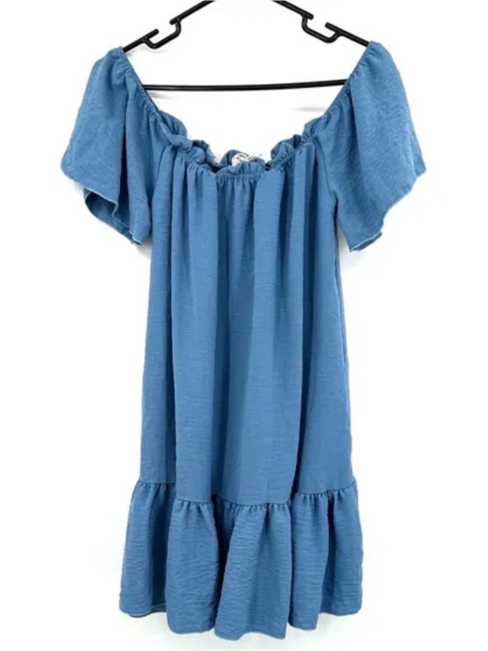 See You Monday Blue Off-Shoulder Ruffle Midi Dress
